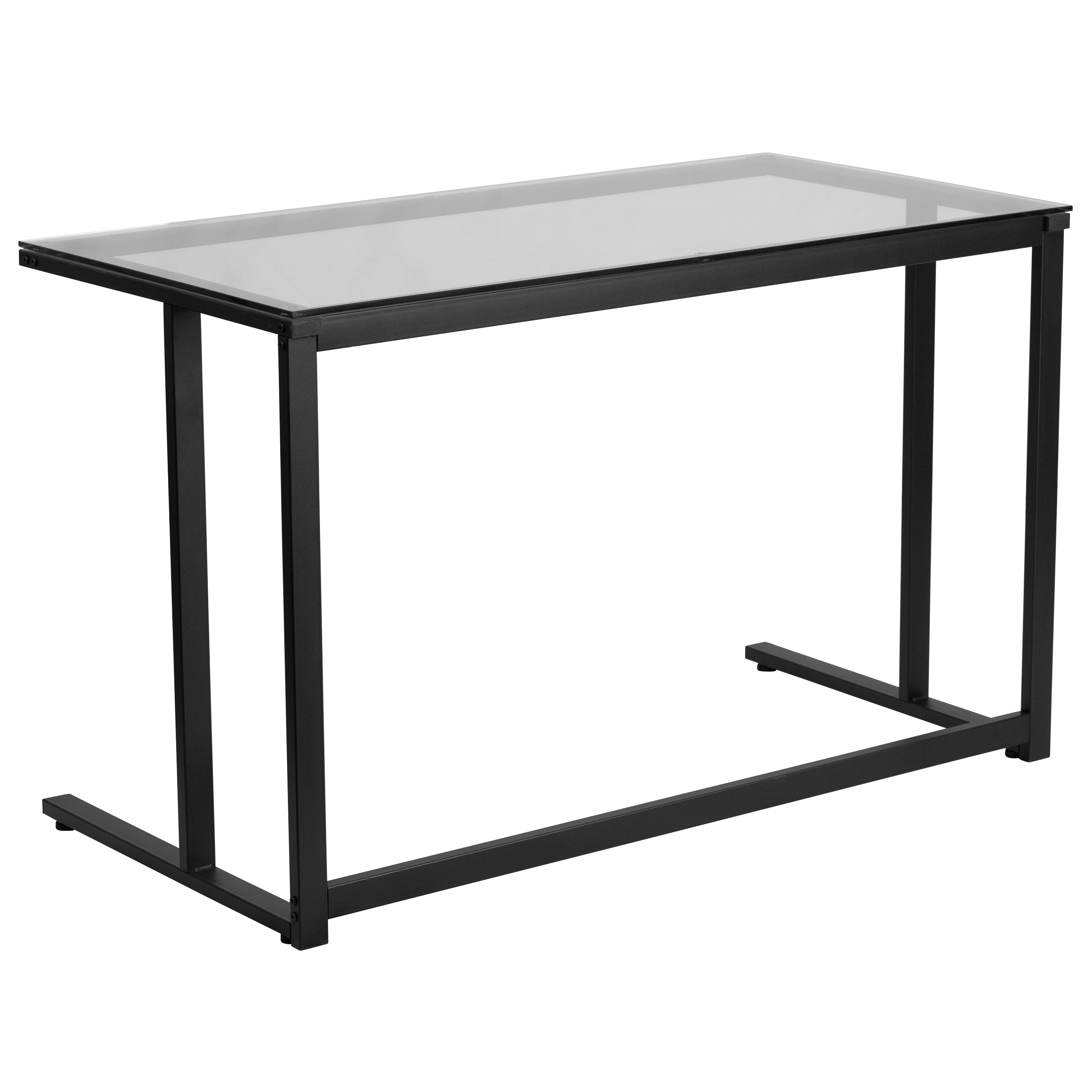 Singleton Glass Desk with Black Pedestal Metal Frame