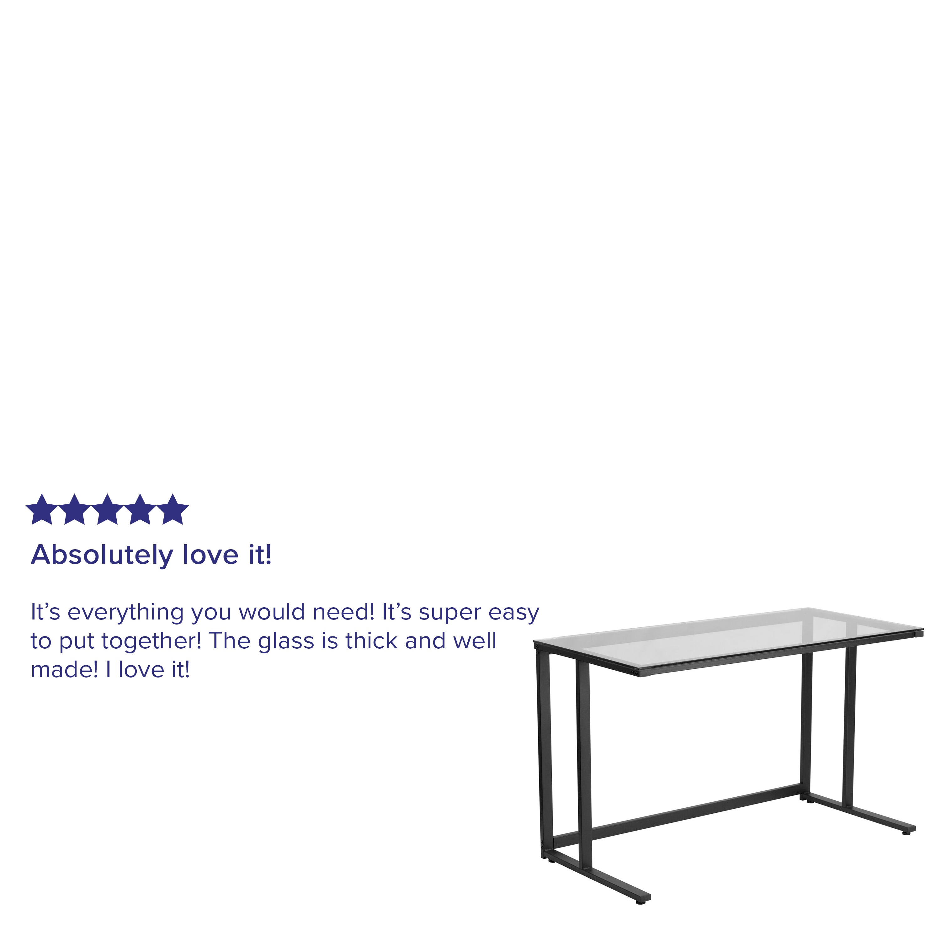 Singleton Glass Desk with Black Pedestal Metal Frame