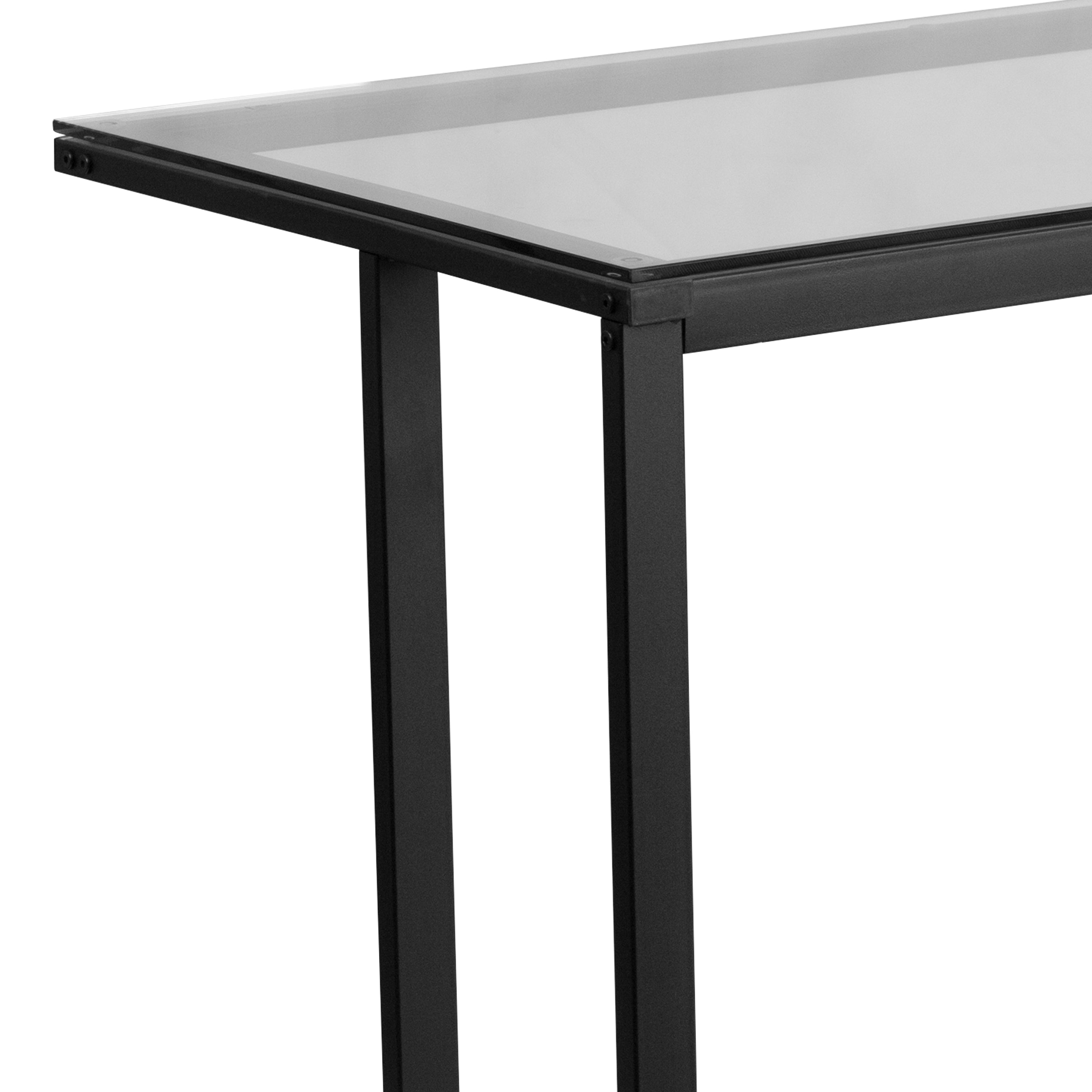 Singleton Glass Desk with Black Pedestal Metal Frame