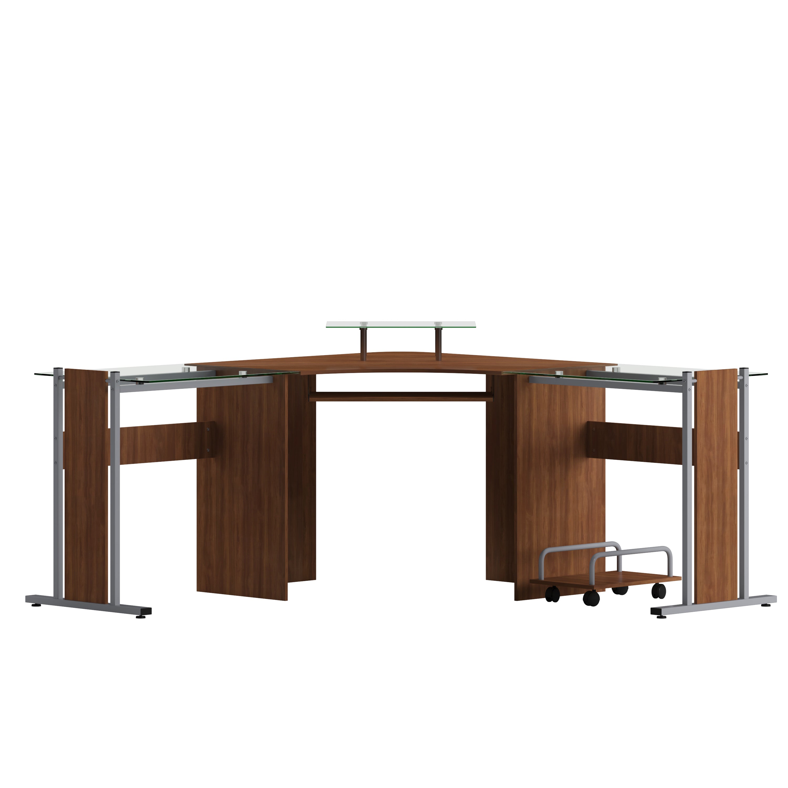 Singleton Teakwood Laminate Corner Desk with Pull-Out Keyboard Tray and CPU Cart