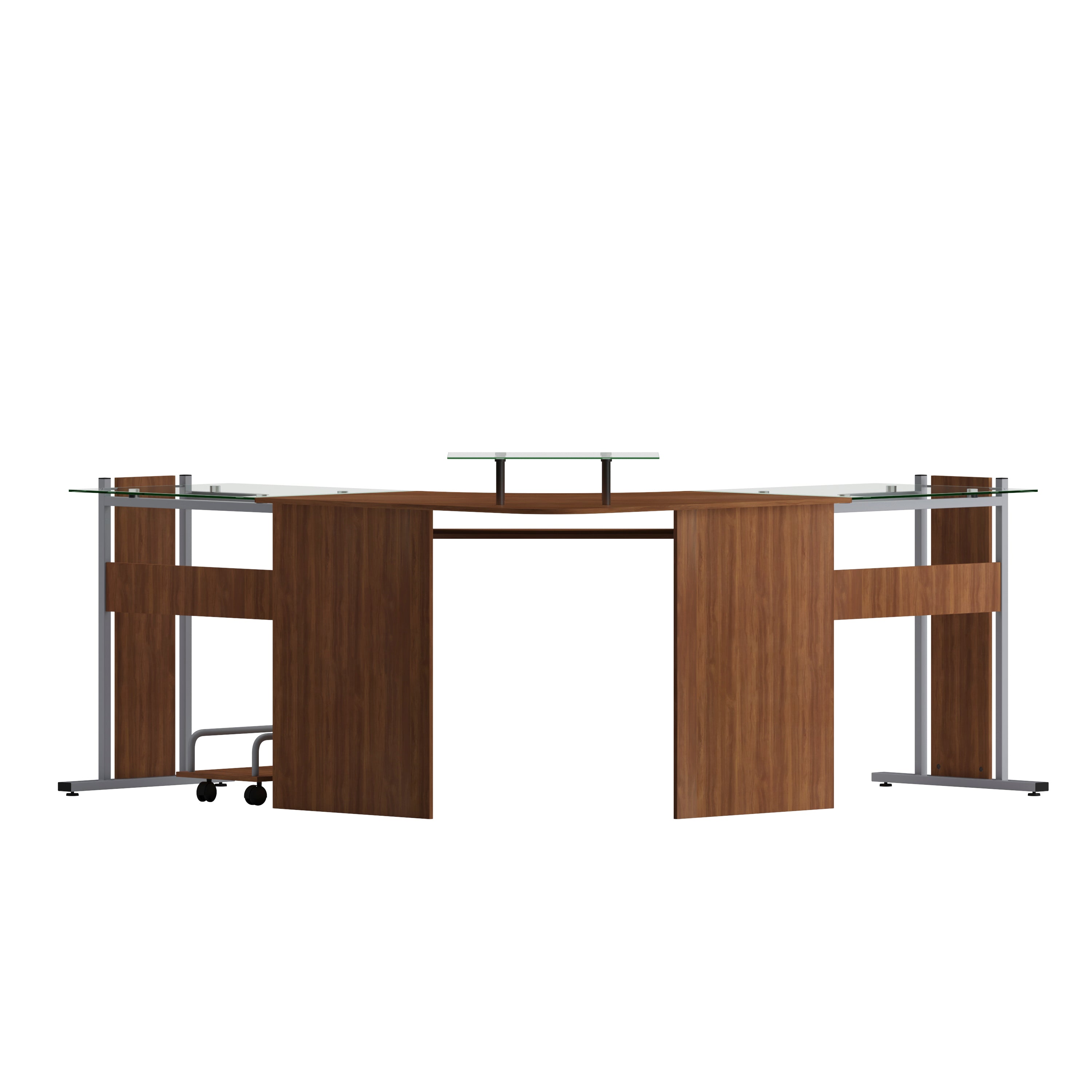 Singleton Teakwood Laminate Corner Desk with Pull-Out Keyboard Tray and CPU Cart