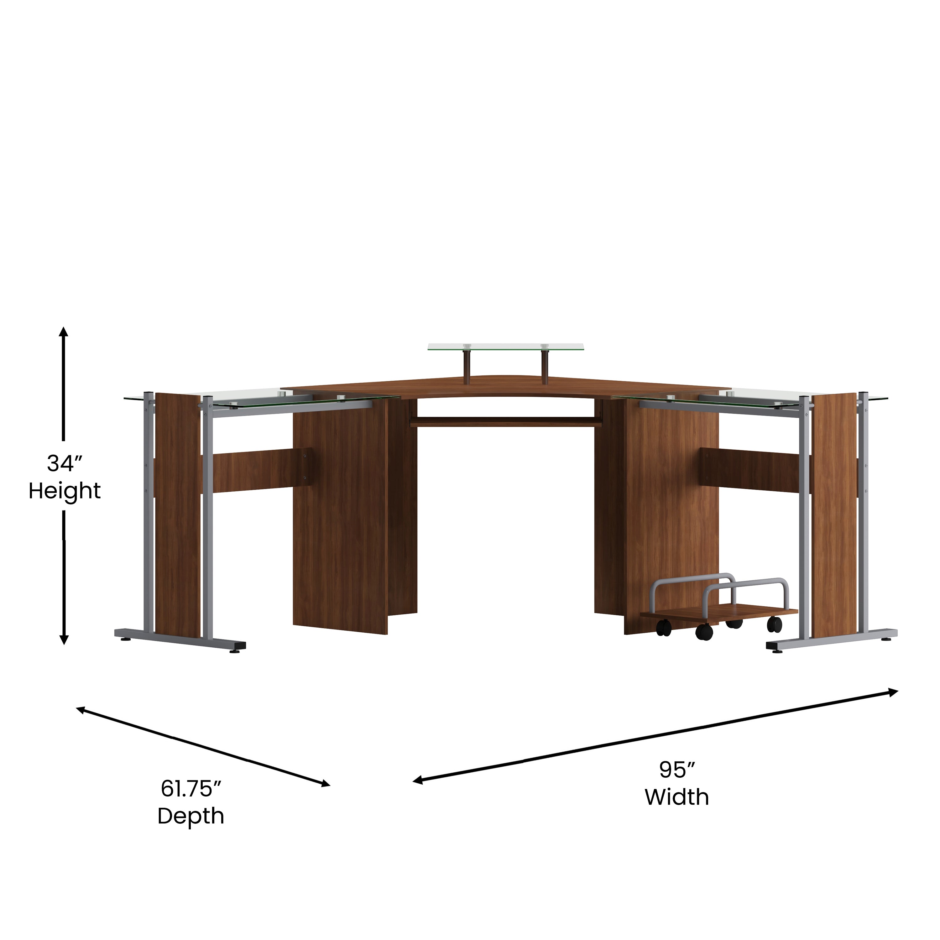 Singleton Teakwood Laminate Corner Desk with Pull-Out Keyboard Tray and CPU Cart