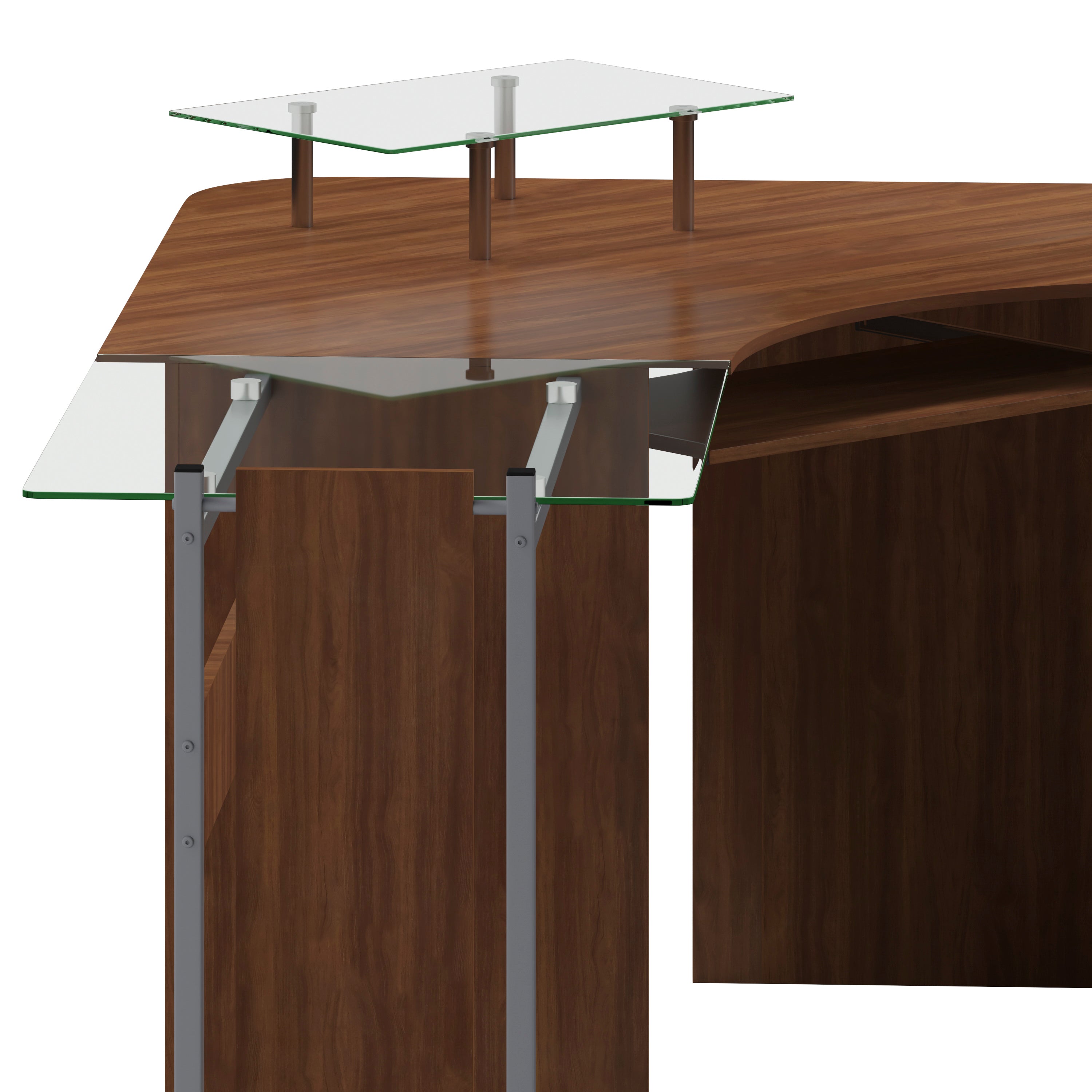 Singleton Teakwood Laminate Corner Desk with Pull-Out Keyboard Tray and CPU Cart