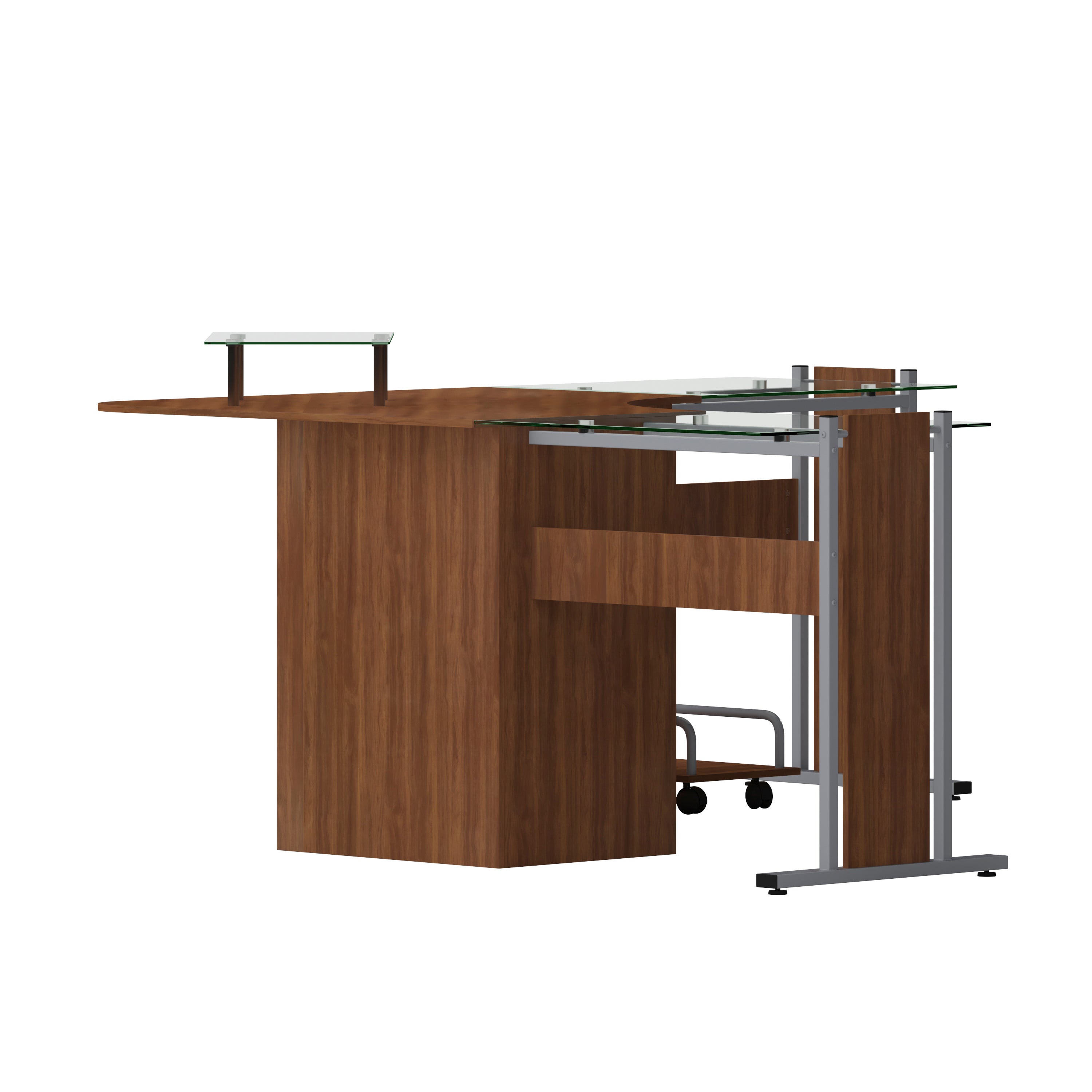 Singleton Teakwood Laminate Corner Desk with Pull-Out Keyboard Tray and CPU Cart