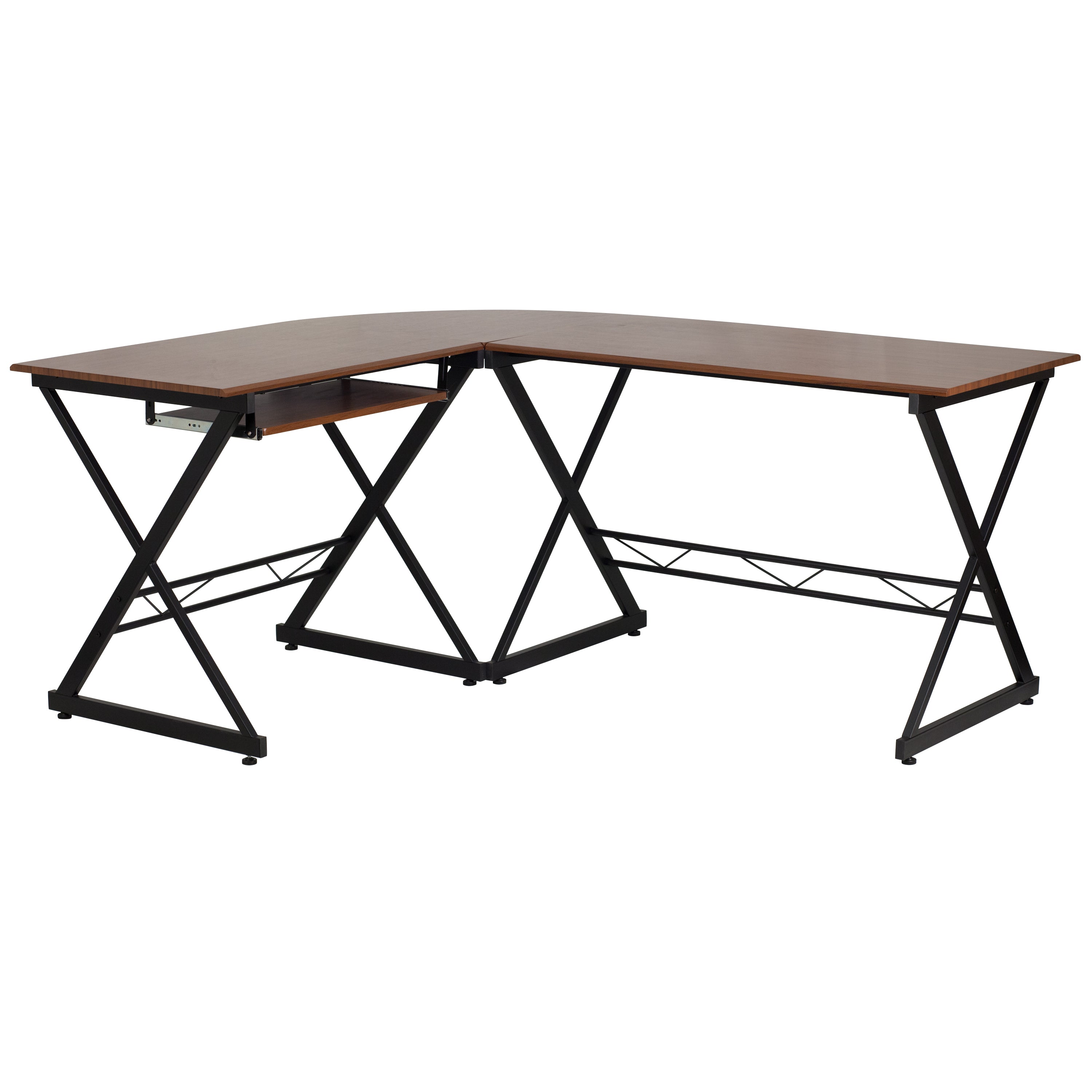 Singleton Teakwood Laminate L-Shape Computer Desk with Pull-Out Keyboard Tray