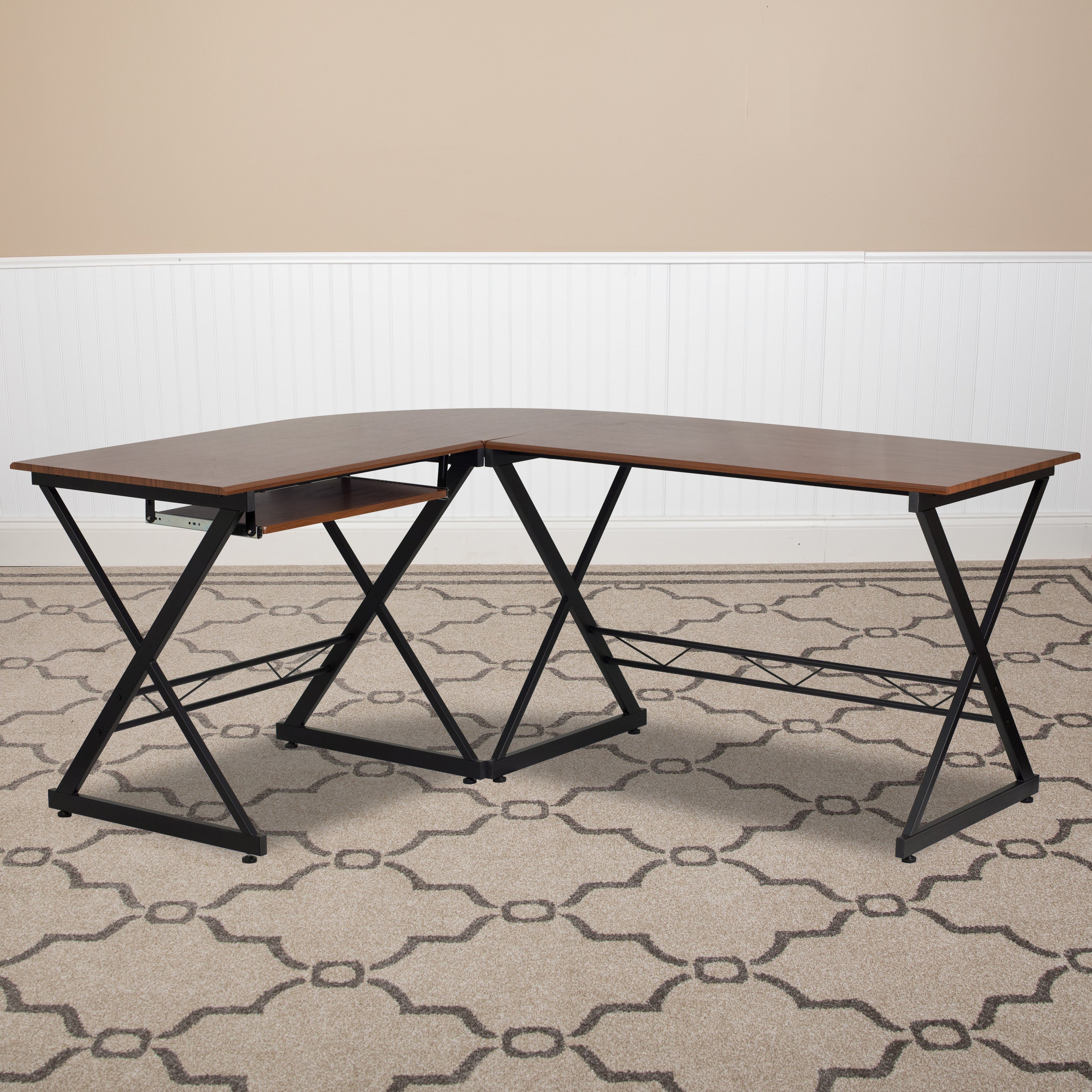 Singleton Teakwood Laminate L-Shape Computer Desk with Pull-Out Keyboard Tray