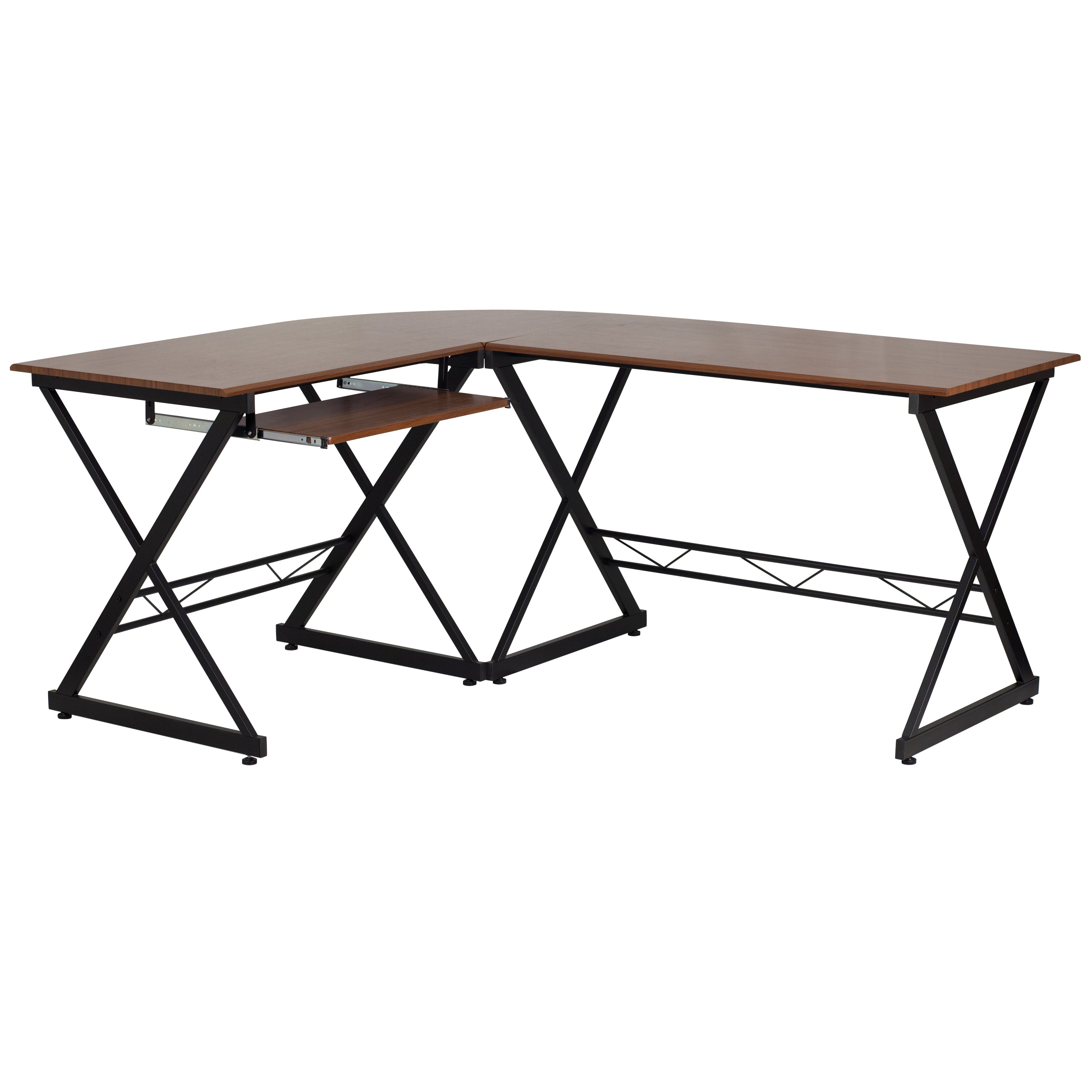 Singleton Teakwood Laminate L-Shape Computer Desk with Pull-Out Keyboard Tray