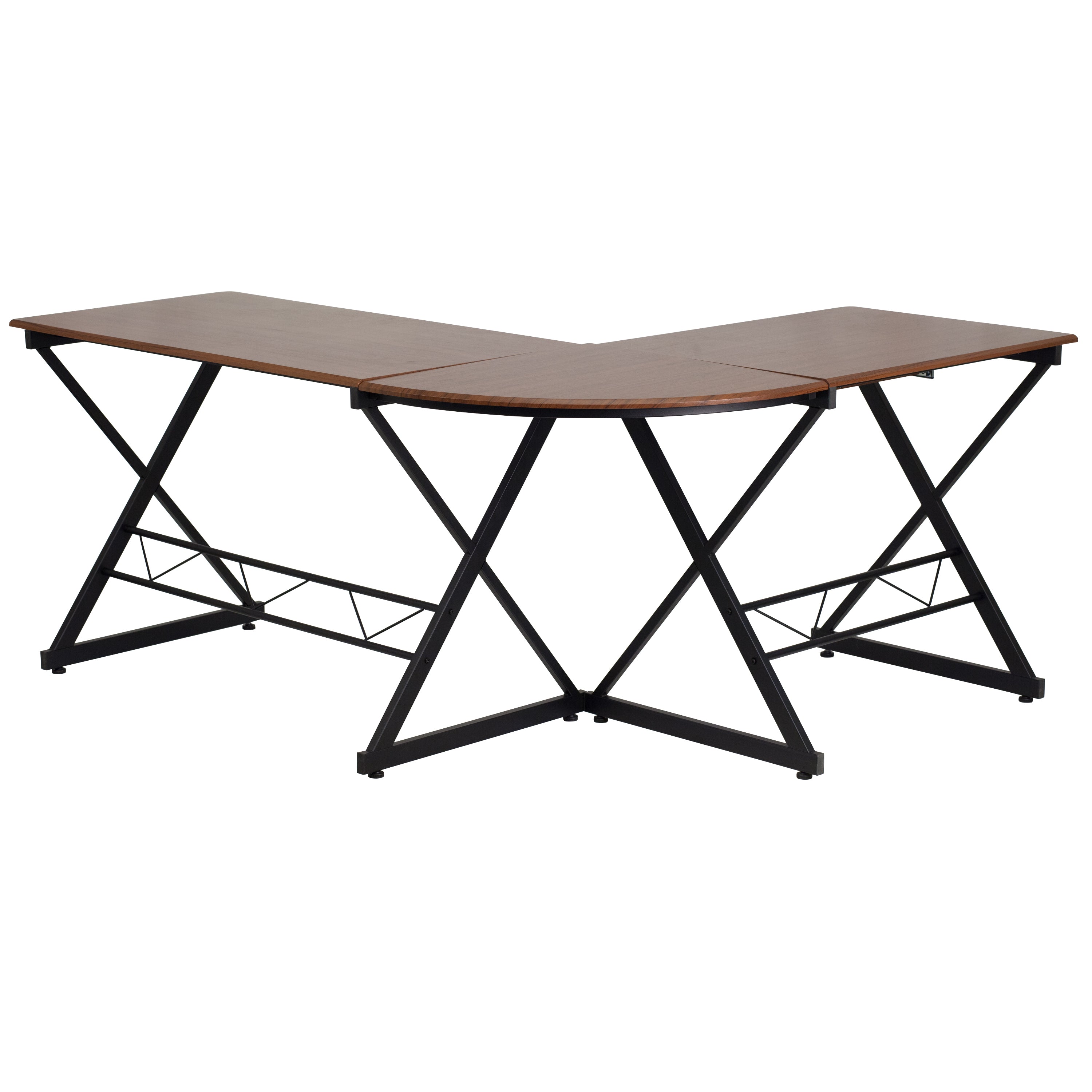 Singleton Teakwood Laminate L-Shape Computer Desk with Pull-Out Keyboard Tray