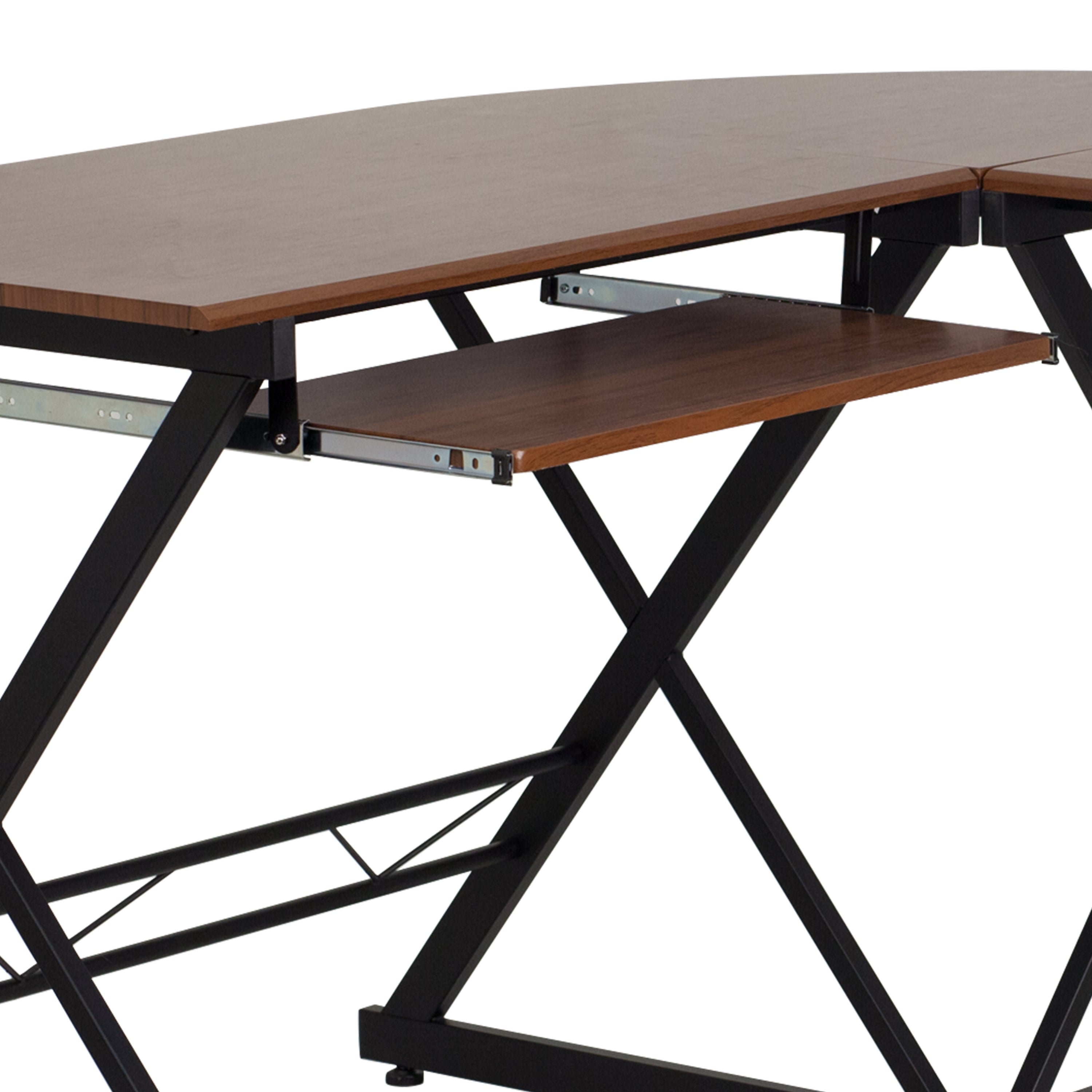 Singleton Teakwood Laminate L-Shape Computer Desk with Pull-Out Keyboard Tray