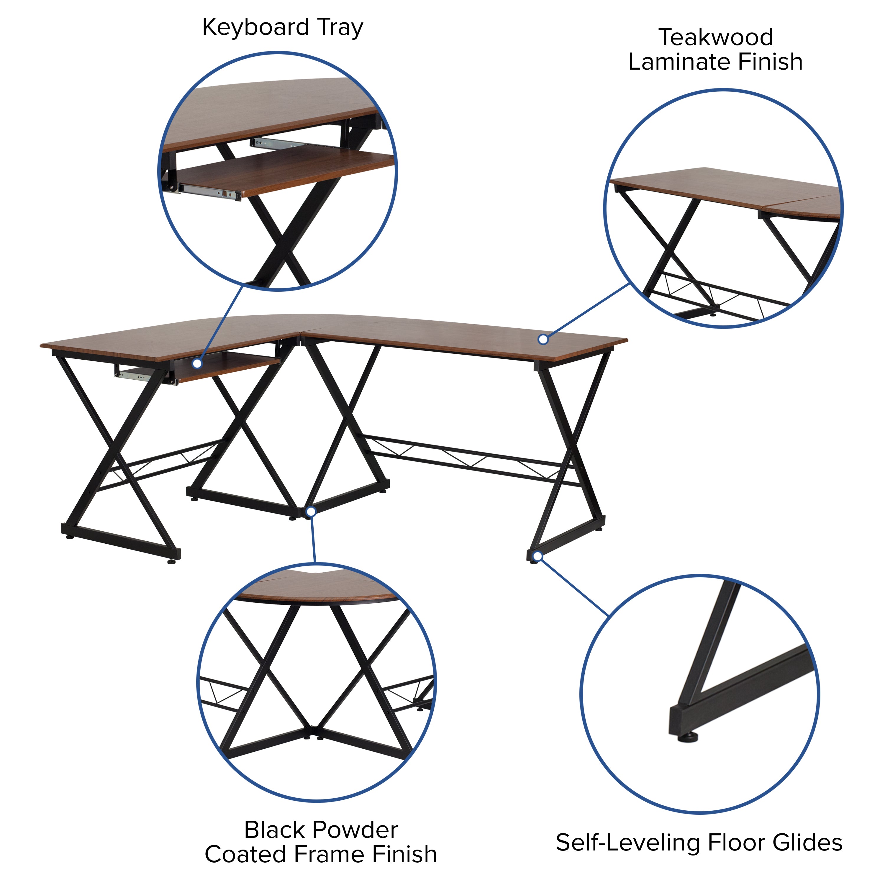 Singleton Teakwood Laminate L-Shape Computer Desk with Pull-Out Keyboard Tray