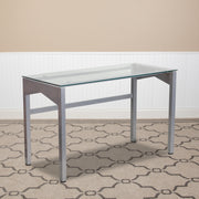 Jayden Contemporary Clear Tempered Glass Desk with Geometric Sides