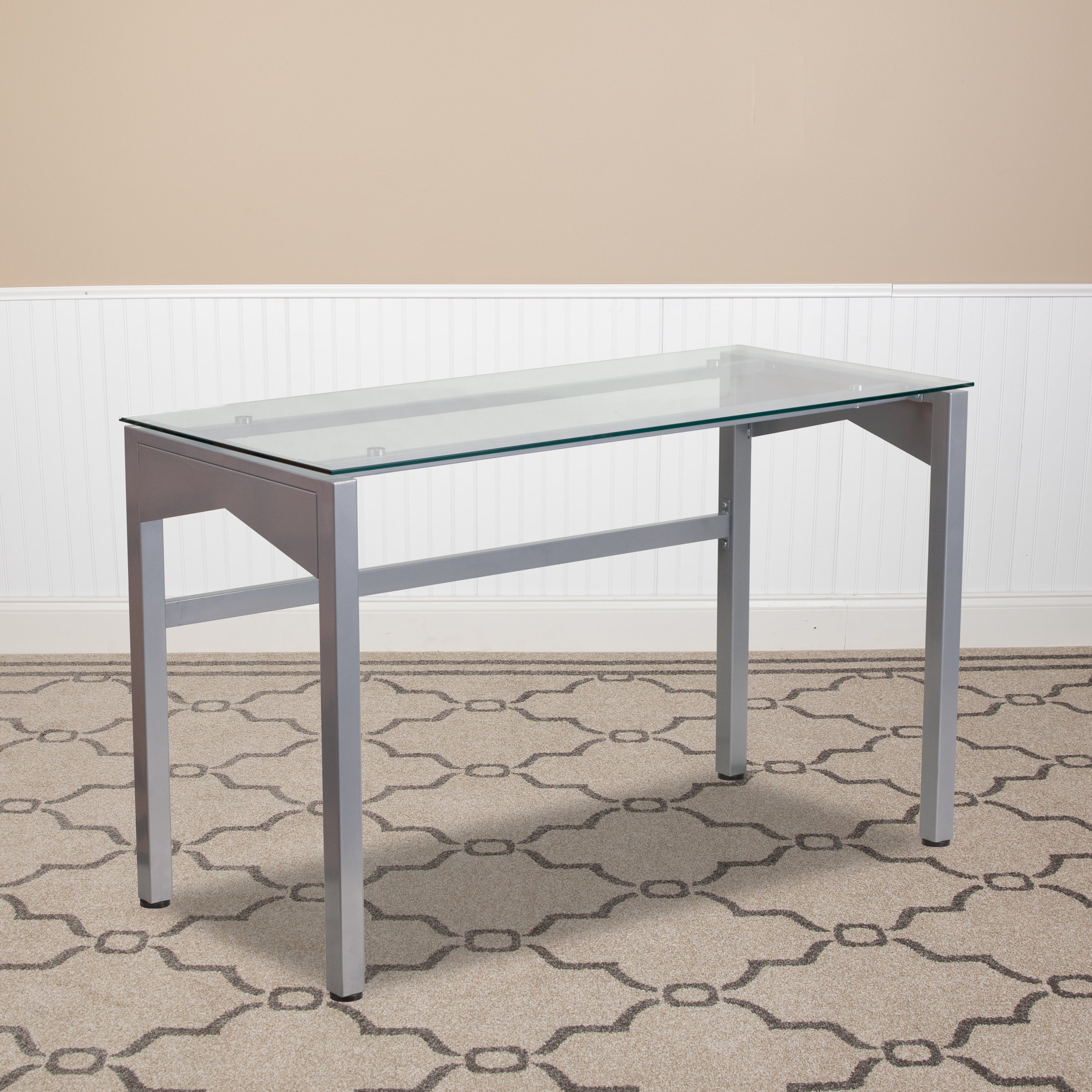 Jayden Contemporary Clear Tempered Glass Desk with Geometric Sides