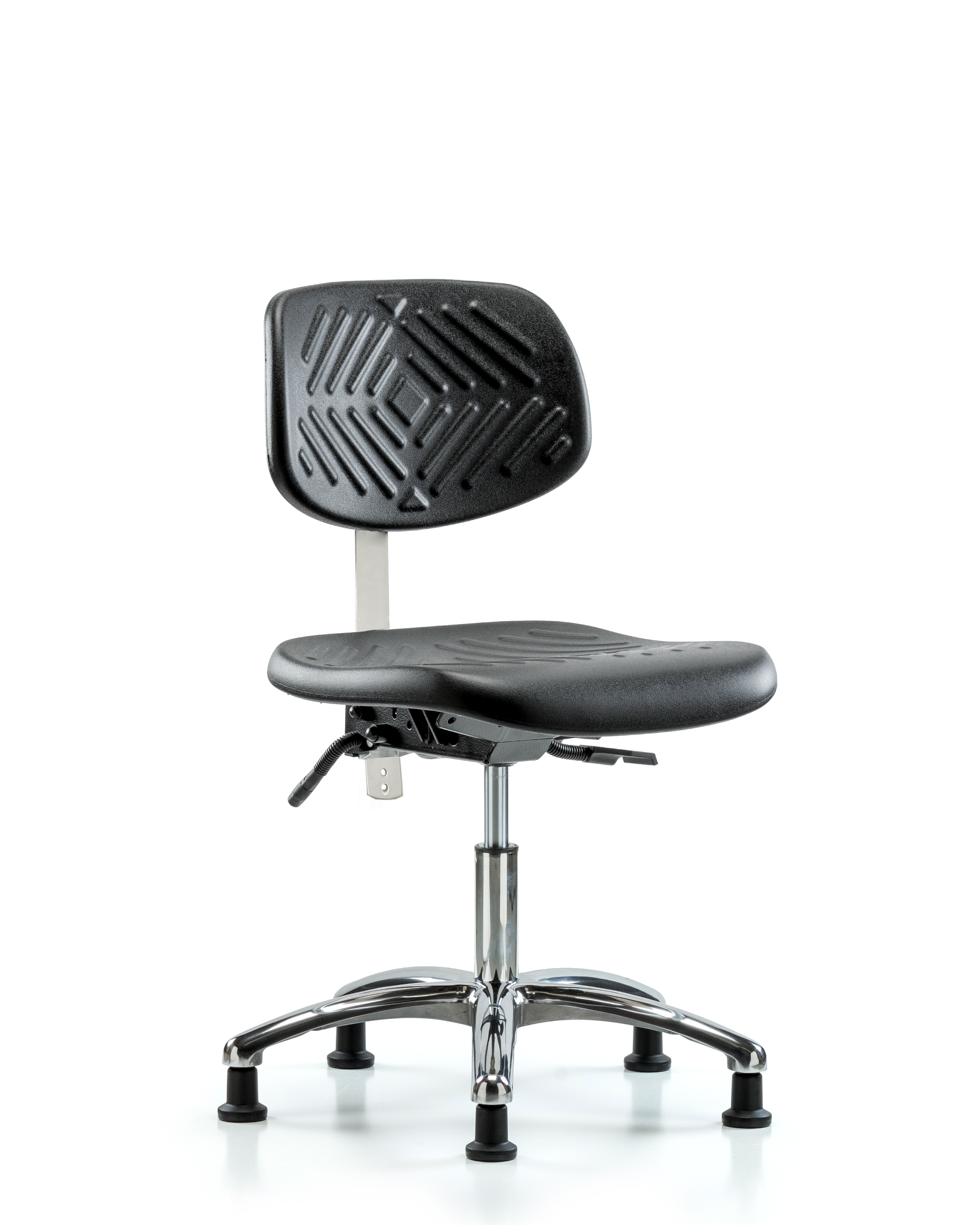 Class 10 Polyurethane Clean Room Chair - Desk Height with Stationary Glides in Black Polyurethane