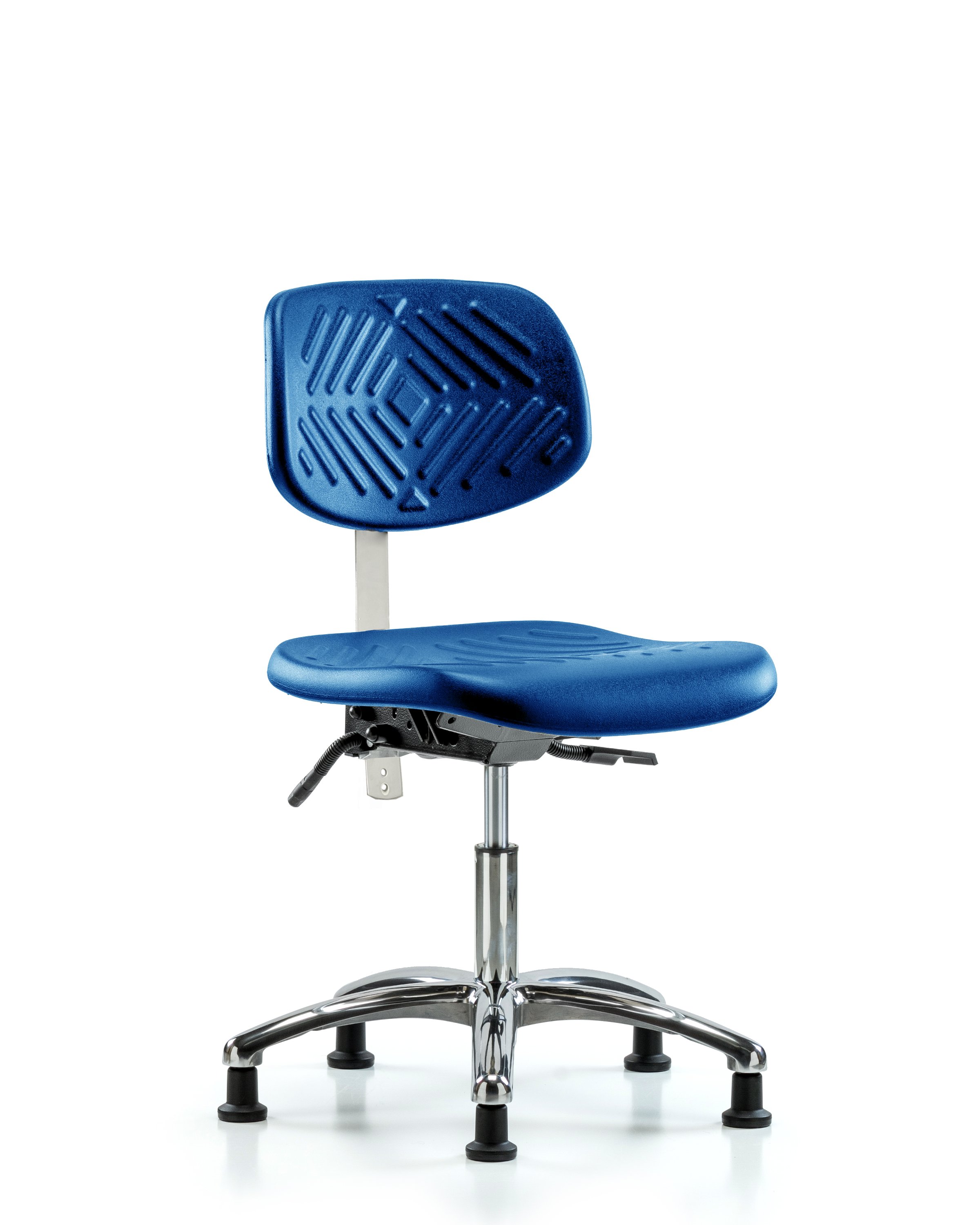 Class 10 Polyurethane Clean Room Chair - Desk Height with Stationary Glides in Blue Polyurethane