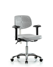 Class 100 Polyurethane Clean Room Chair - Desk Height with Adjustable Arms & Casters in Gray Polyurethane