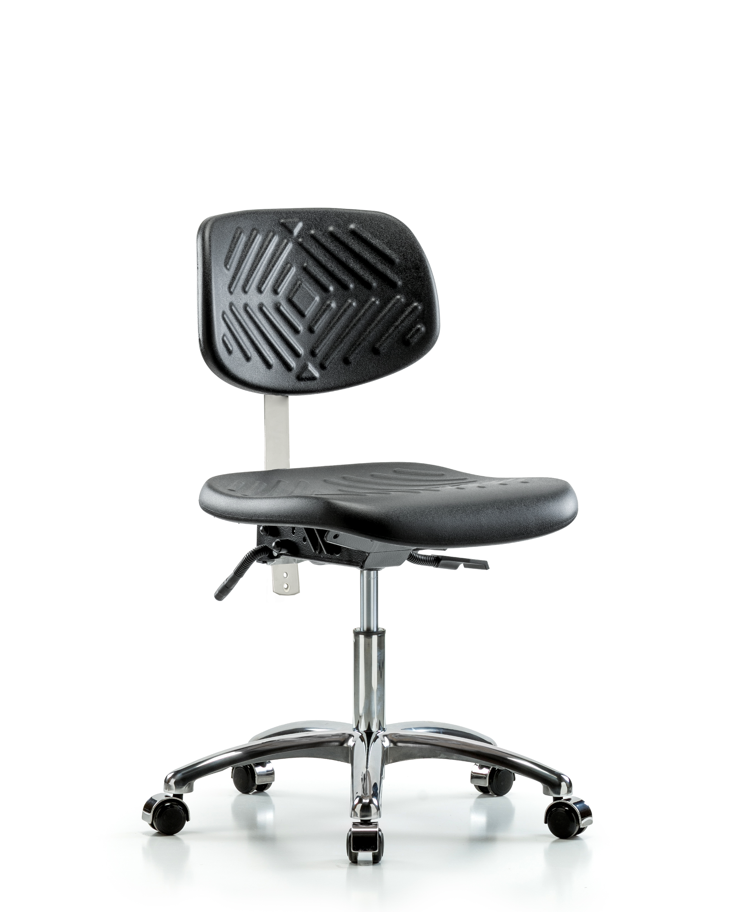 Class 100 Polyurethane Clean Room Chair - Desk Height with Seat Tilt & Casters in Black Polyurethane