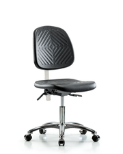 Class 10 Polyurethane Clean Room Chair - Desk Height with Medium Back & Casters in Black Polyurethane
