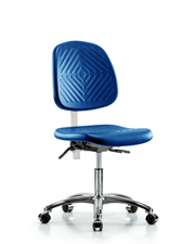 Class 10 Polyurethane Clean Room Chair - Desk Height with Medium Back & Casters in Blue Polyurethane