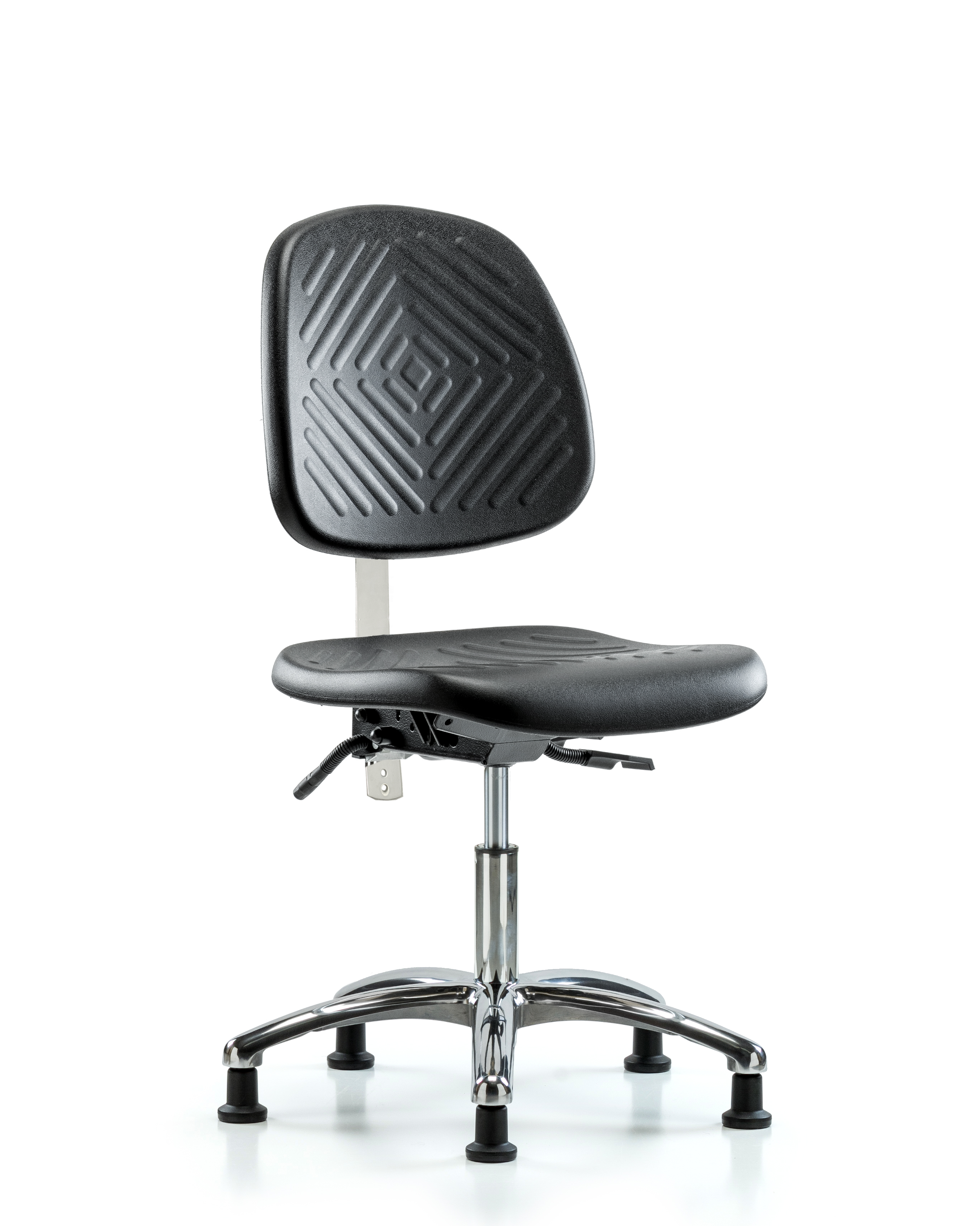Class 10 Polyurethane Clean Room Chair - Desk Height with Medium Back & Stationary Glides in Black Polyurethane