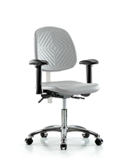Class 100 Polyurethane Clean Room Chair - Desk Height with Medium Back, Adjustable Arms, & Casters in Gray Polyurethane
