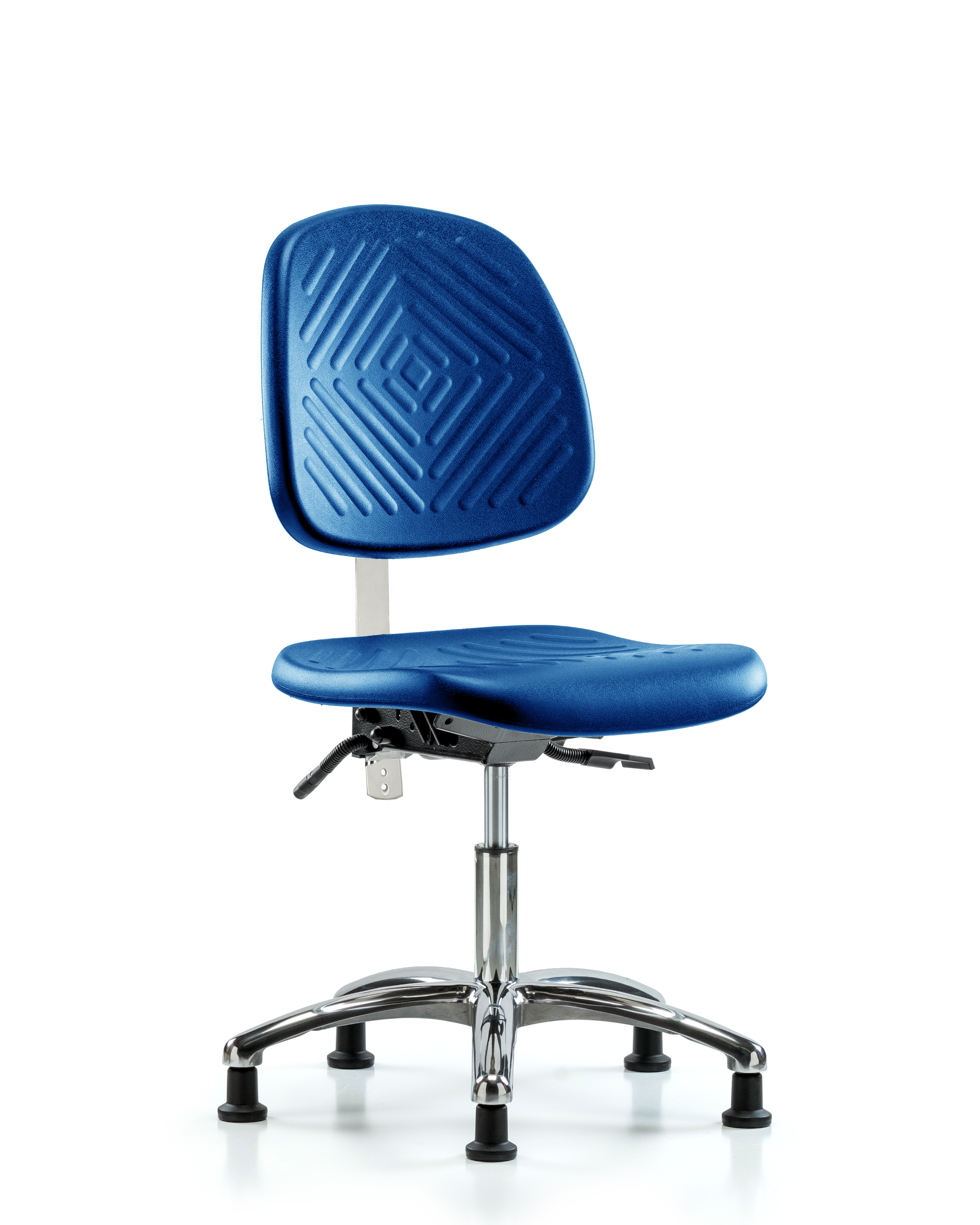 Class 100 Polyurethane Clean Room Chair - Desk Height with Medium Back, Seat Tilt, & Stationary Glides in Blue Polyurethane
