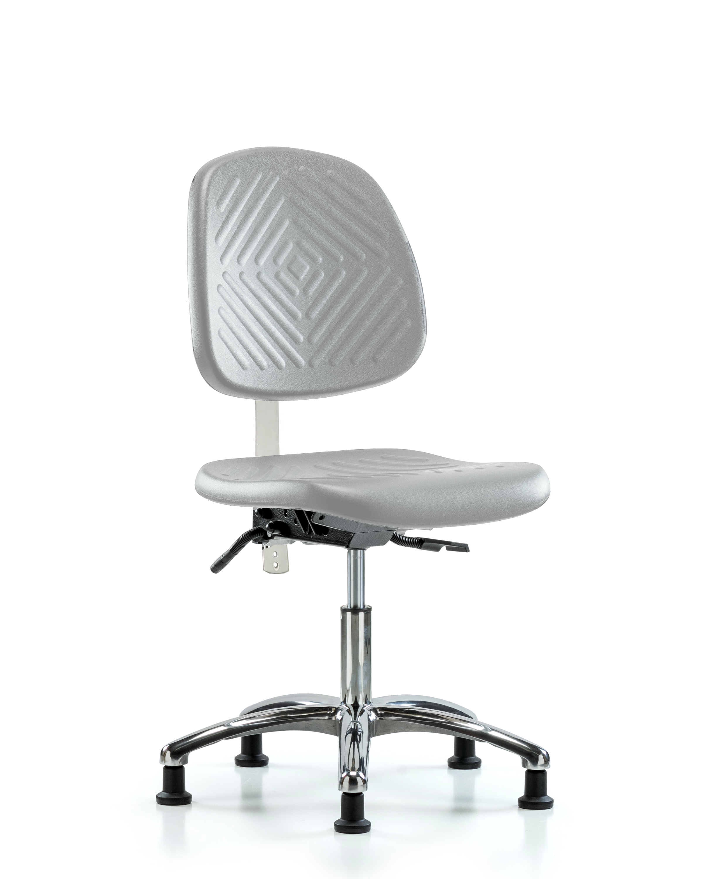 Class 100 Polyurethane Clean Room Chair - Desk Height with Medium Back, Seat Tilt, & Stationary Glides in Gray Polyurethane