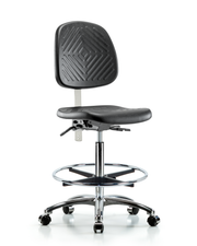 Class 10 Polyurethane Clean Room Chair - High Bench Height with Medium Back & Casters in Black Polyurethane