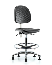 Class 10 Polyurethane Clean Room Chair - High Bench Height with Medium Back & Stationary Glides in Black Polyurethane