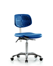 Class 10 Polyurethane Clean Room Chair - Medium Bench Height with Casters in Blue Polyurethane