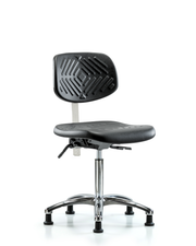 Class 10 Polyurethane Clean Room Chair - Medium Bench Height with Stationary Glides in Black Polyurethane