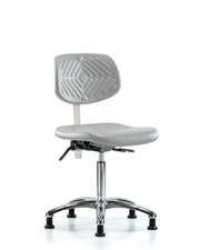 Class 10 Polyurethane Clean Room Chair - Medium Bench Height with Stationary Glides in Gray Polyurethane