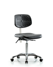 Class 100 Polyurethane Clean Room Chair - Medium Bench Height with Seat Tilt & Casters in Black Polyurethane