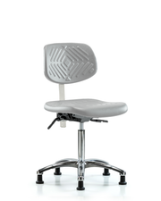 Class 100 Polyurethane Clean Room Chair - Medium Bench Height with Seat Tilt & Stationary Glides in Gray Polyurethane