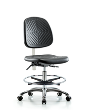 Class 10 Polyurethane Clean Room Chair - Medium Bench Height with Medium Back & Casters in Black Polyurethane