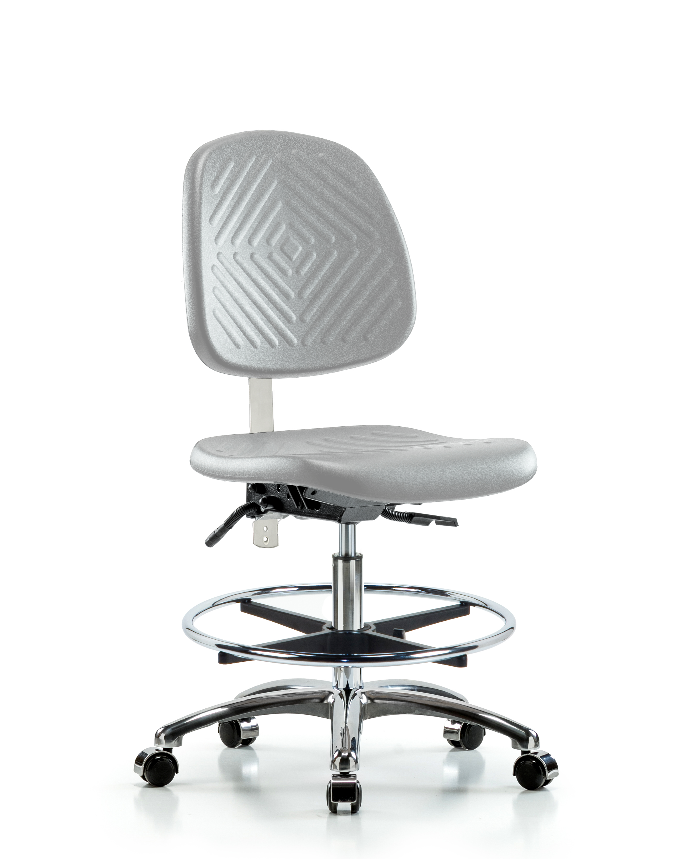 Class 10 Polyurethane Clean Room Chair - Medium Bench Height with Medium Back & Casters in Gray Polyurethane