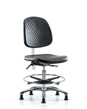 Class 10 Polyurethane Clean Room Chair - Medium Bench Height with Medium Back & Stationary Glides in Black Polyurethane