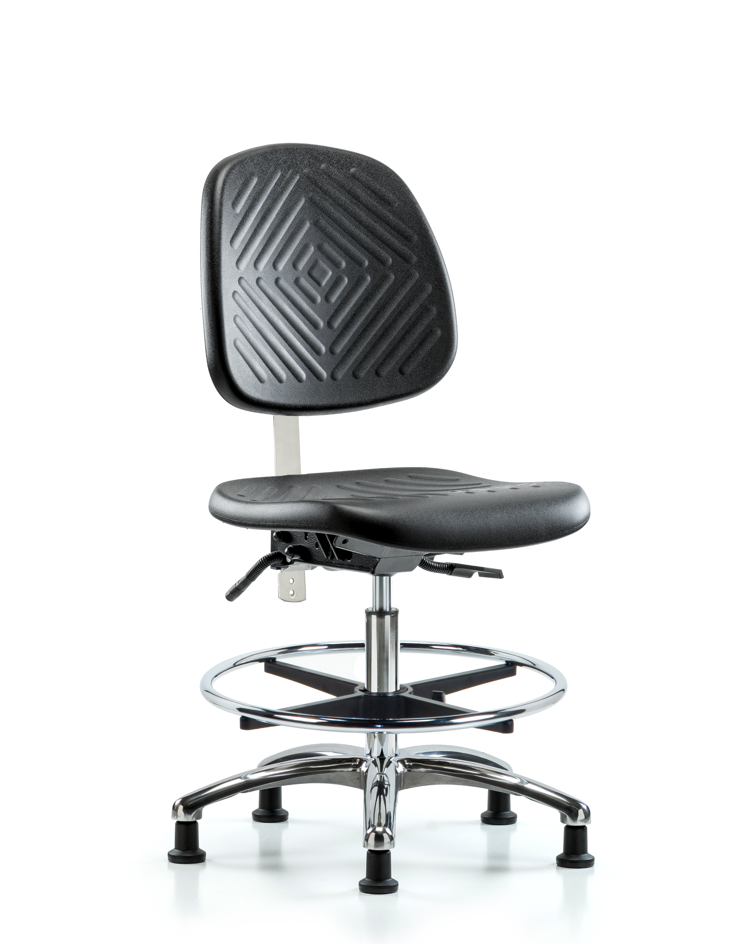 Class 10 Polyurethane Clean Room Chair - Medium Bench Height with Medium Back & Stationary Glides in Black Polyurethane