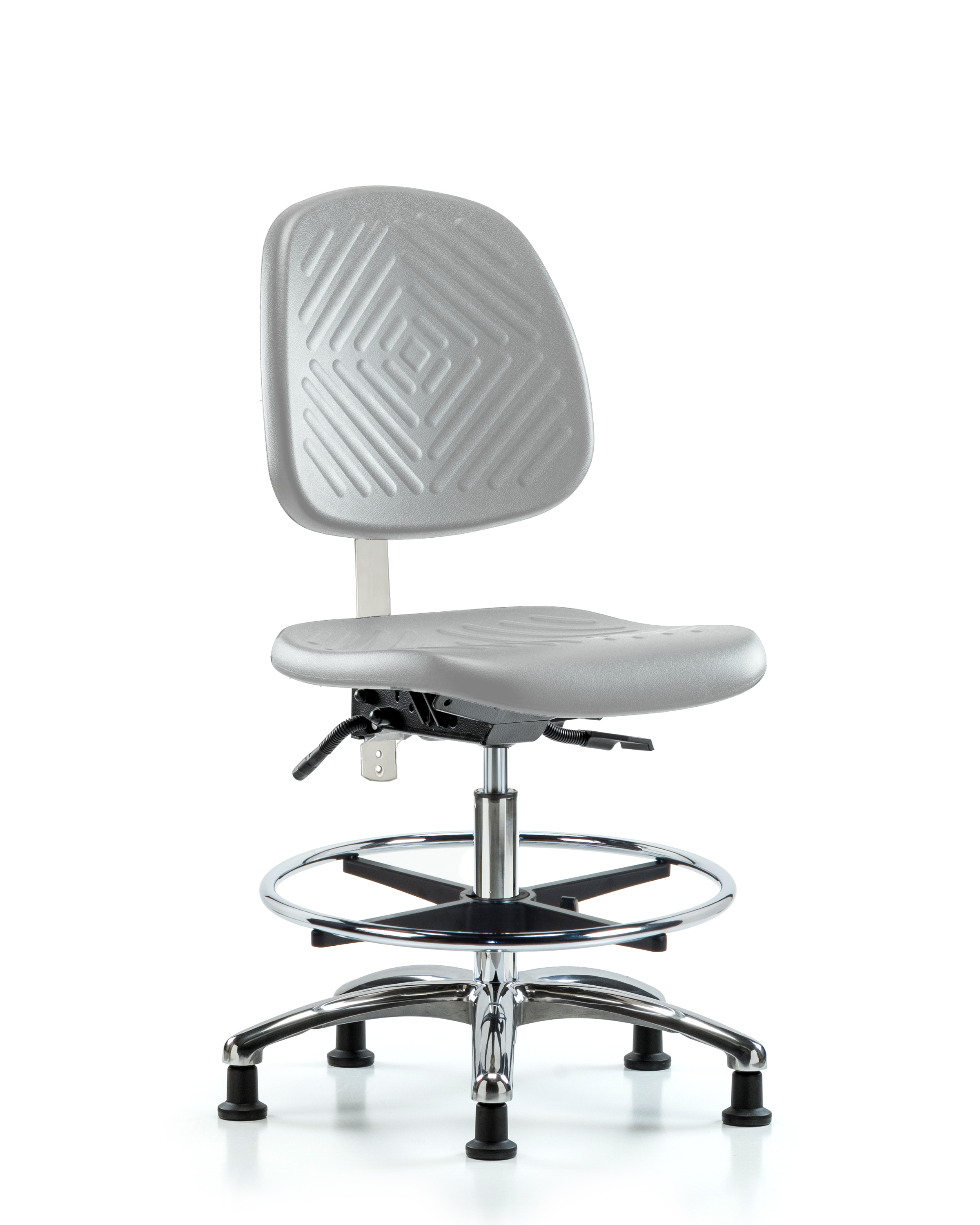 Class 10 Polyurethane Clean Room Chair - Medium Bench Height with Medium Back & Stationary Glides in Gray Polyurethane