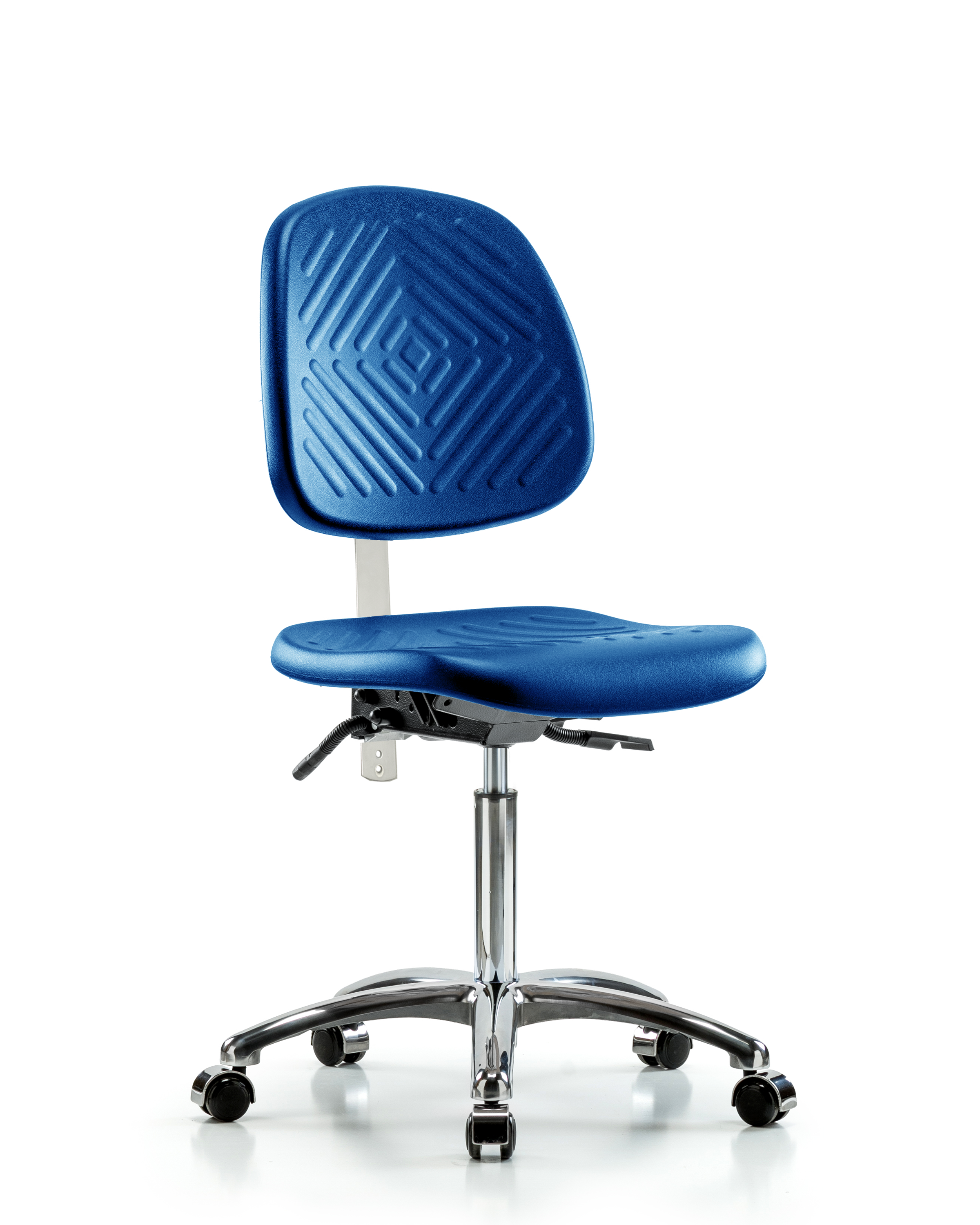 Class 10 Polyurethane Clean Room Chair - Medium Bench Height with Medium Back & Casters in Blue Polyurethane
