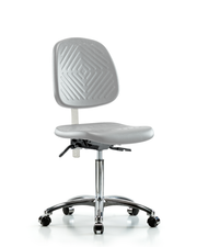 Class 10 Polyurethane Clean Room Chair - Medium Bench Height with Medium Back & Casters in Gray Polyurethane