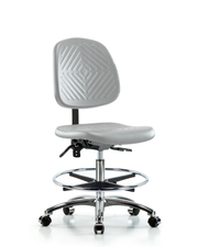Class 100 Polyurethane Clean Room Chair - Medium Bench Height with Medium Back, Seat Tilt, Chrome Foot Ring, & Casters in Gray Polyurethane