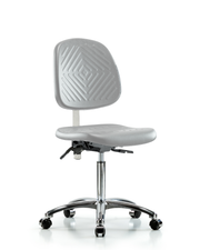 Class 100 Polyurethane Clean Room Chair - Medium Bench Height with Medium Back, Seat Tilt, & Casters in Gray Polyurethane