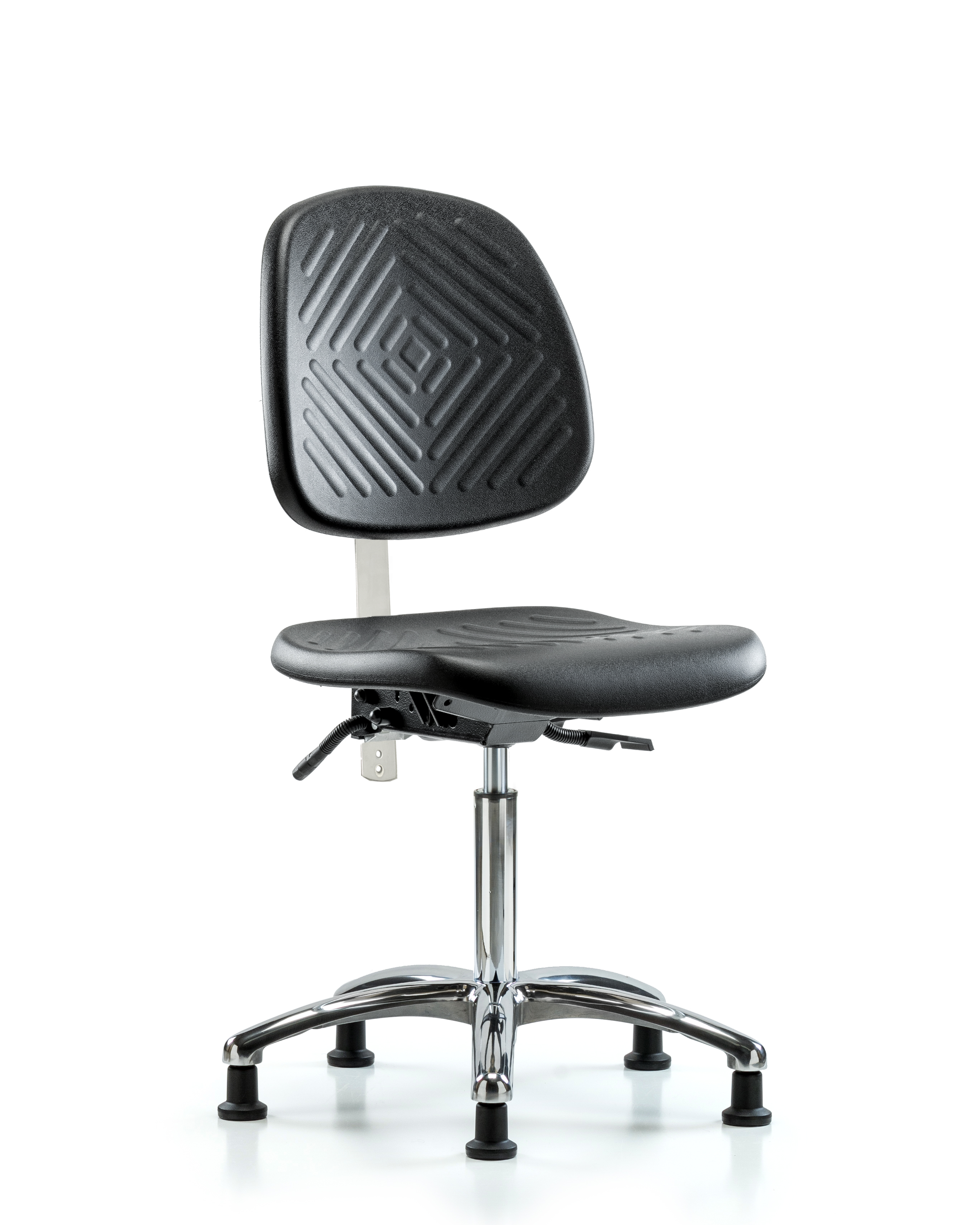 Class 100 Polyurethane Clean Room Chair - Medium Bench Height with Medium Back, Seat Tilt, & Stationary Glides in Black Polyurethane