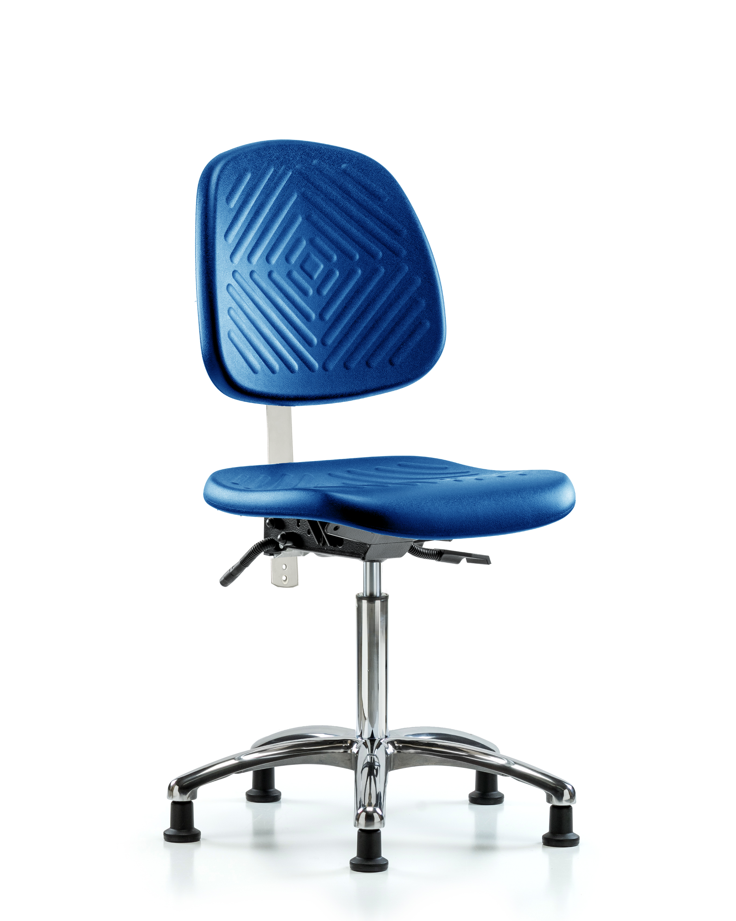 Class 100 Polyurethane Clean Room Chair - Medium Bench Height with Medium Back, Seat Tilt, & Stationary Glides in Blue Polyurethane