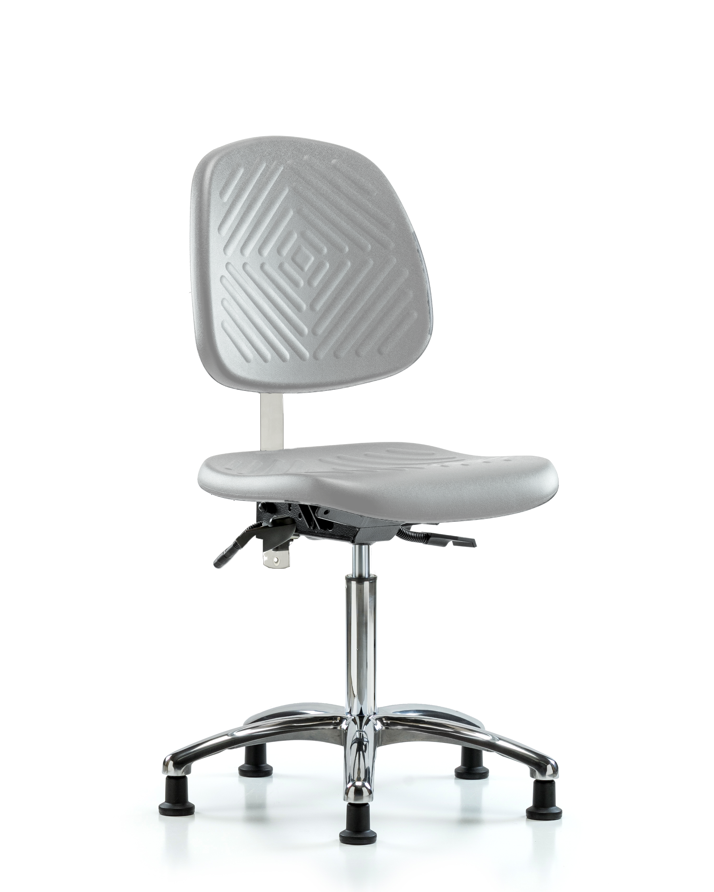 Class 100 Polyurethane Clean Room Chair - Medium Bench Height with Medium Back, Seat Tilt, & Stationary Glides in Gray Polyurethane