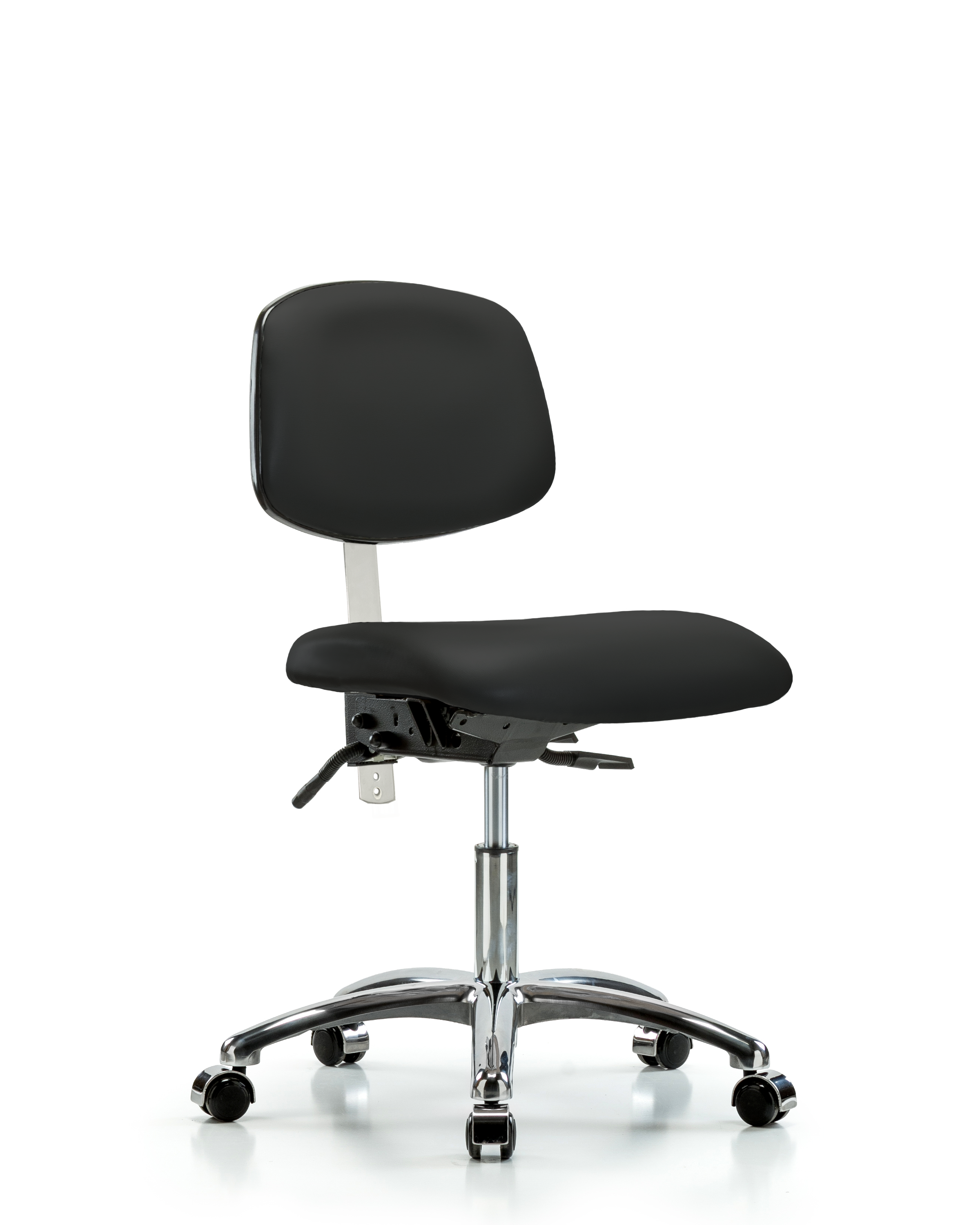 Class 100 Vinyl Clean Room Chair - Desk Height with Casters in Black Trailblazer Vinyl
