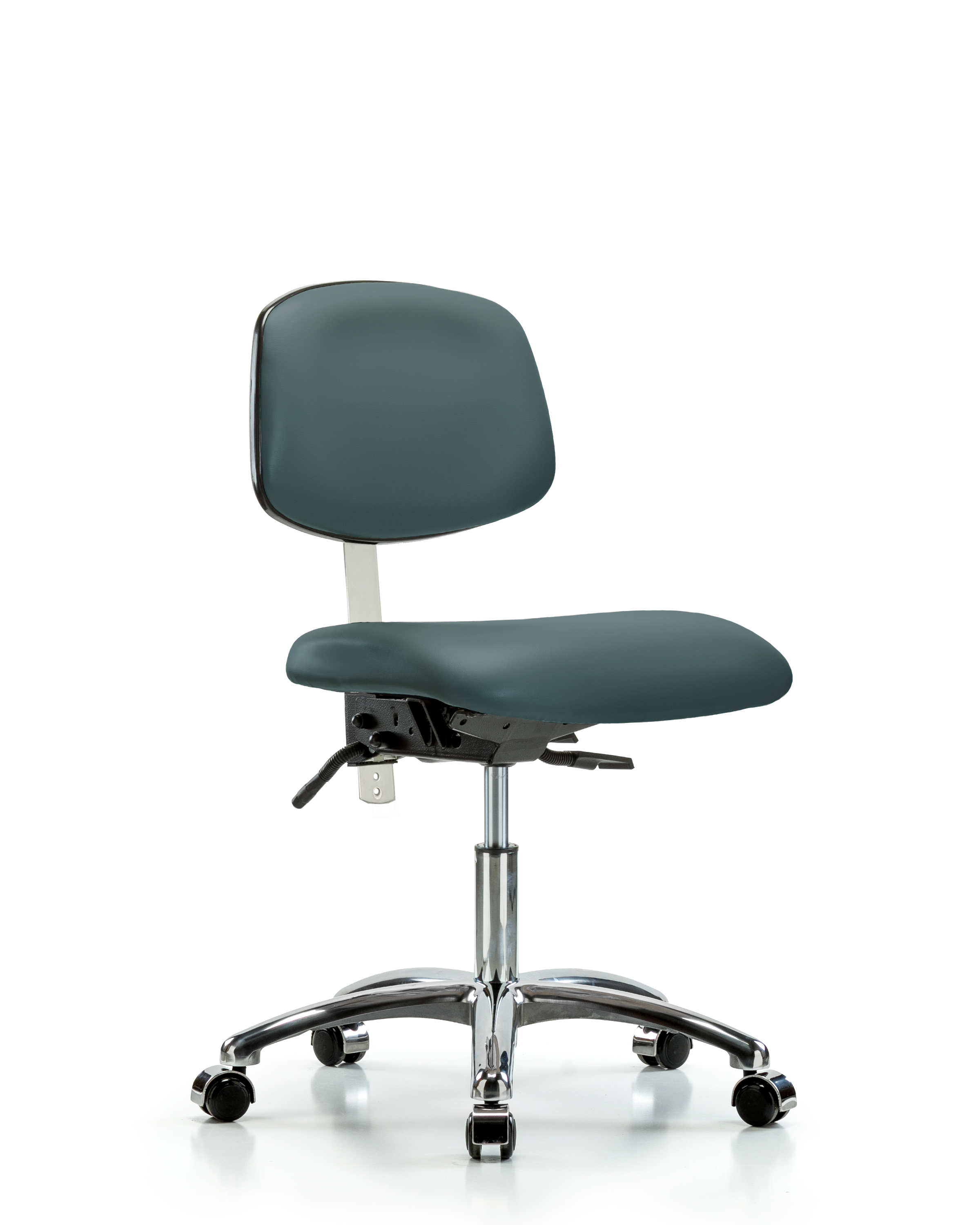 Class 100 Vinyl Clean Room Chair - Desk Height with Casters in Colonial Blue Trailblazer Vinyl