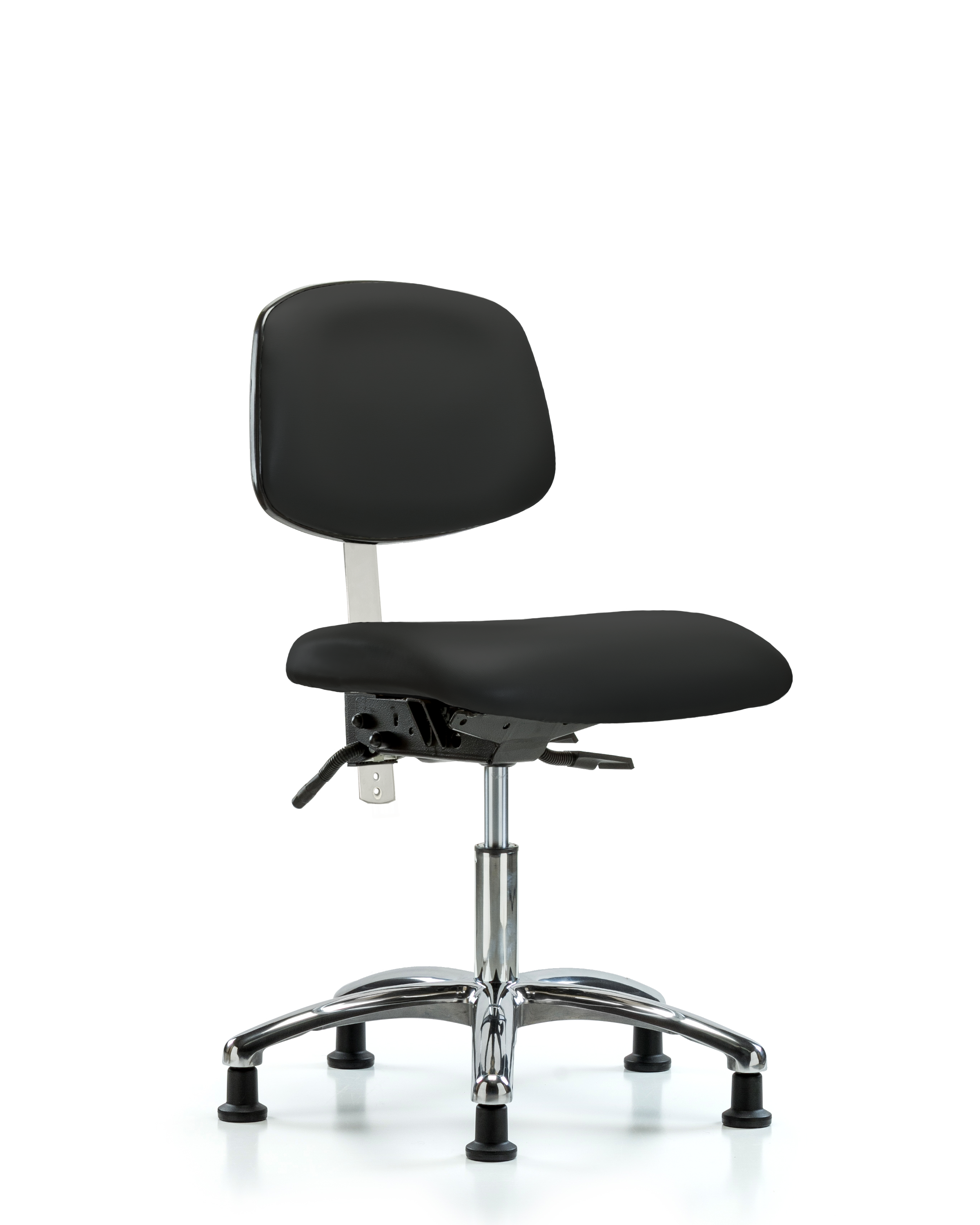 Class 100 Vinyl Clean Room Chair - Desk Height with Stationary Glides in Black Trailblazer Vinyl