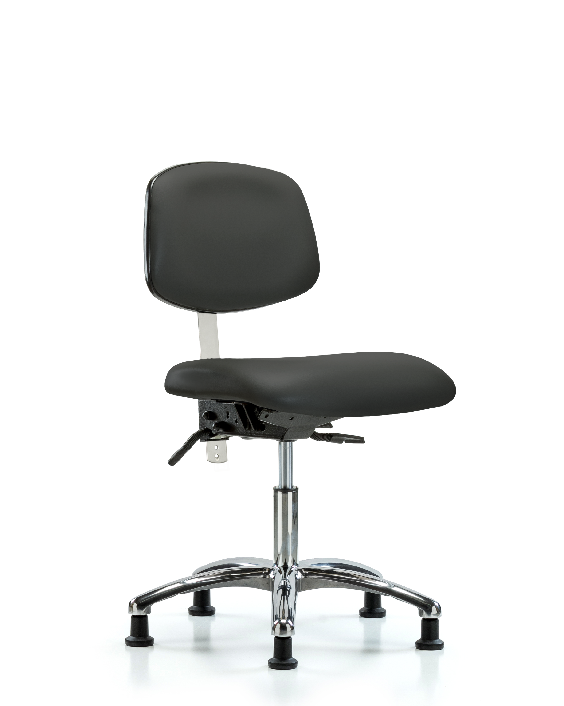 Class 100 Vinyl Clean Room Chair - Desk Height with Stationary Glides in Charcoal Trailblazer Vinyl
