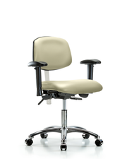 Class 100 Vinyl Clean Room Chair - Desk Height with Adjustable Arms & Casters in Adobe White Trailblazer Vinyl